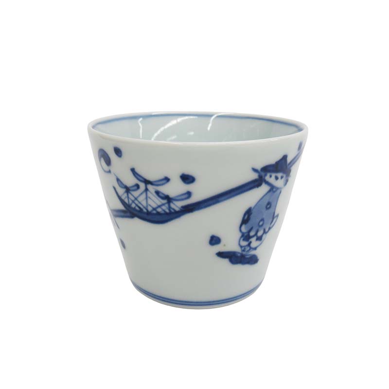 青花  そば猪口 大  波と紅毛人